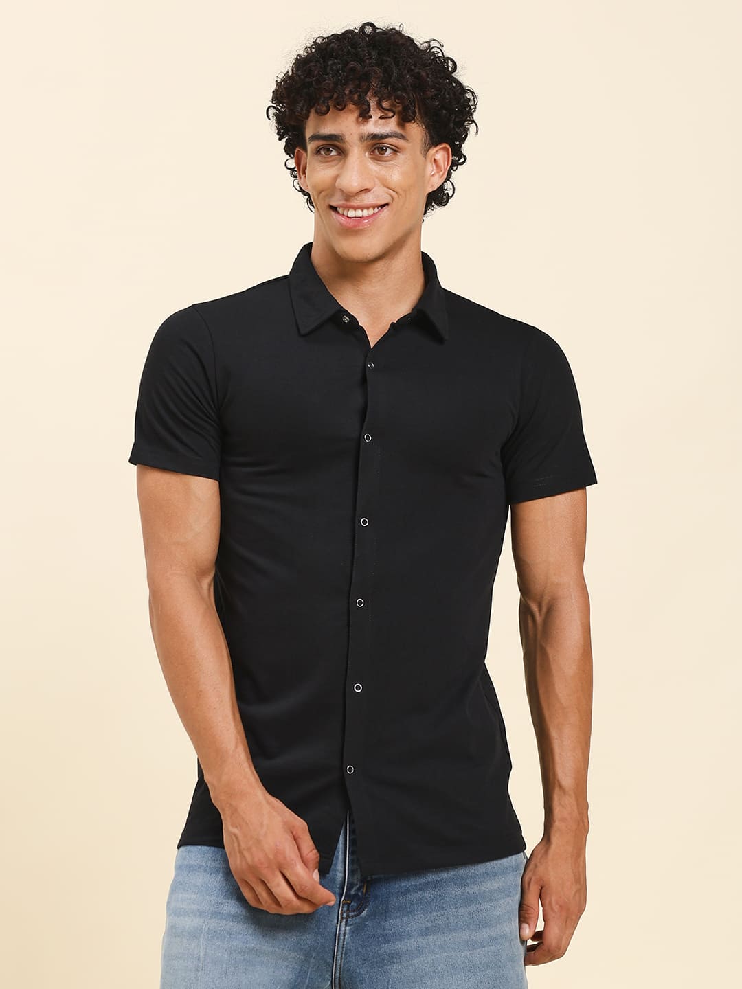 Sleek Black Button-Up Shirt  Effortlessly Stylish