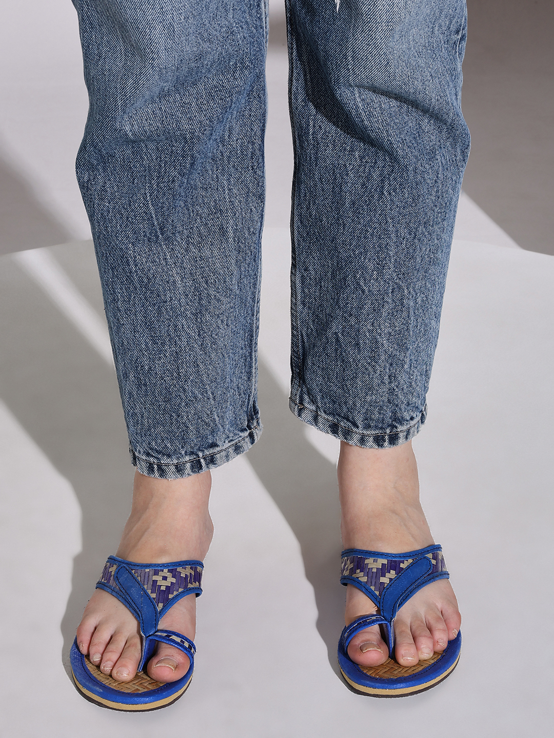 Handcrafted Blue Leather Kolhapuri Sandals for Women | Ethnic Slip-On Flats for Daily & Festive Wear – Sthulas