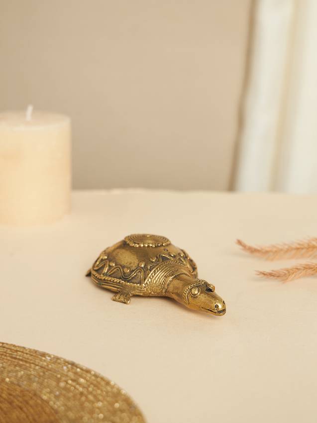 Handcrafted dokra Tortoise Figurine | Antique Finish Kurma Idol for Vastu, Pooja & Home Déco