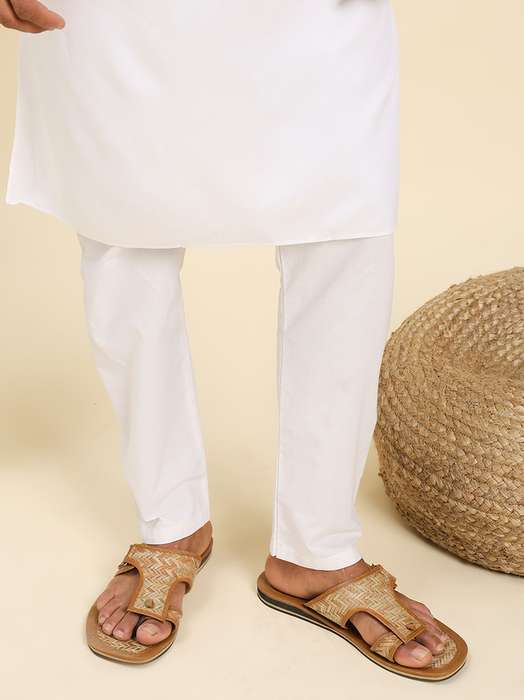Handcrafted Beige bamboo slipper  for Men | Traditional Ethnic Slip-On Chappals for Casual & Festive Wear