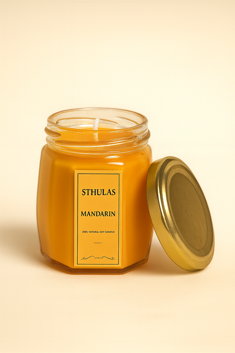 Mandarin Scented Candle | Handcrafted Soy Wax Candle with Fresh Citrus Aroma – Sthulas