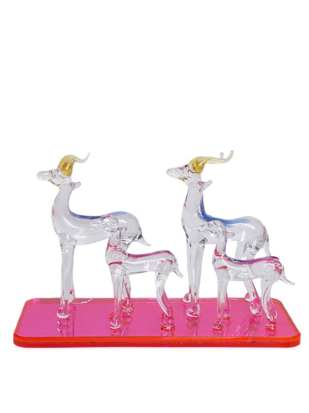 Handcrafted Glass Deer Family Showpiece | Elegant Transparent Animal Figurine – Sthulas