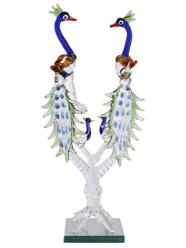 Handcrafted Glass Peacock Couple Showpiece | Elegant Crystal Art Décor by Sthulas