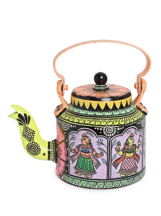 Hand-Painted Decorative Kettle – Rajasthani Folk Art | Sthulas Home Décor Collection
