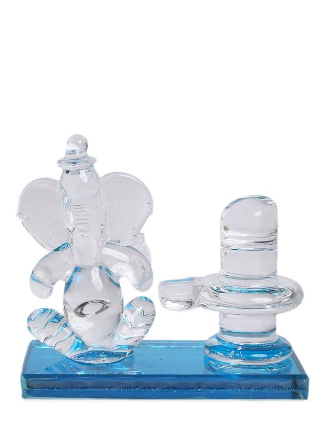 Glass Ganesha and Shivling Idol | Divine Crystal Art Home Décor by Sthulas