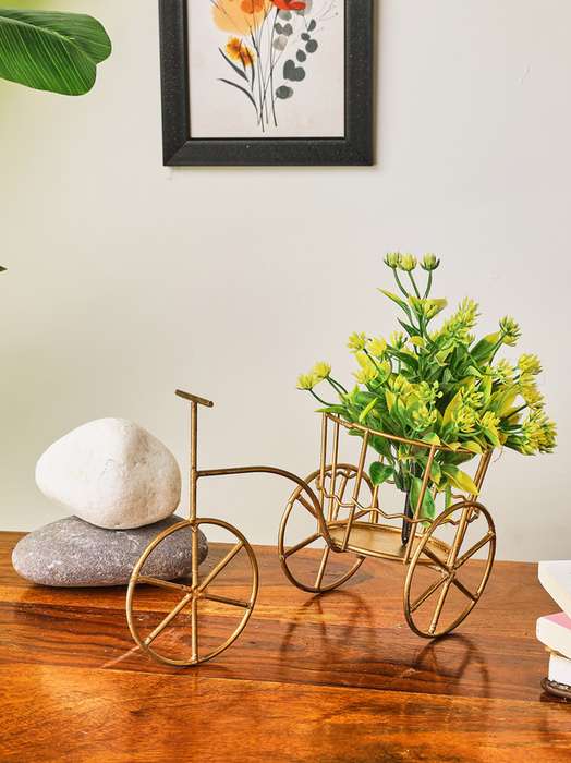 Golden Bicycle Metal Planter | Handcrafted Home & Table Décor by Sthulas