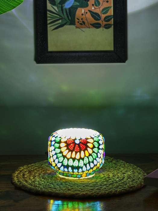 Handcrafted Mosaic Ceramic Lamp – Multicolor Glass Tealight Holder by Sthulas