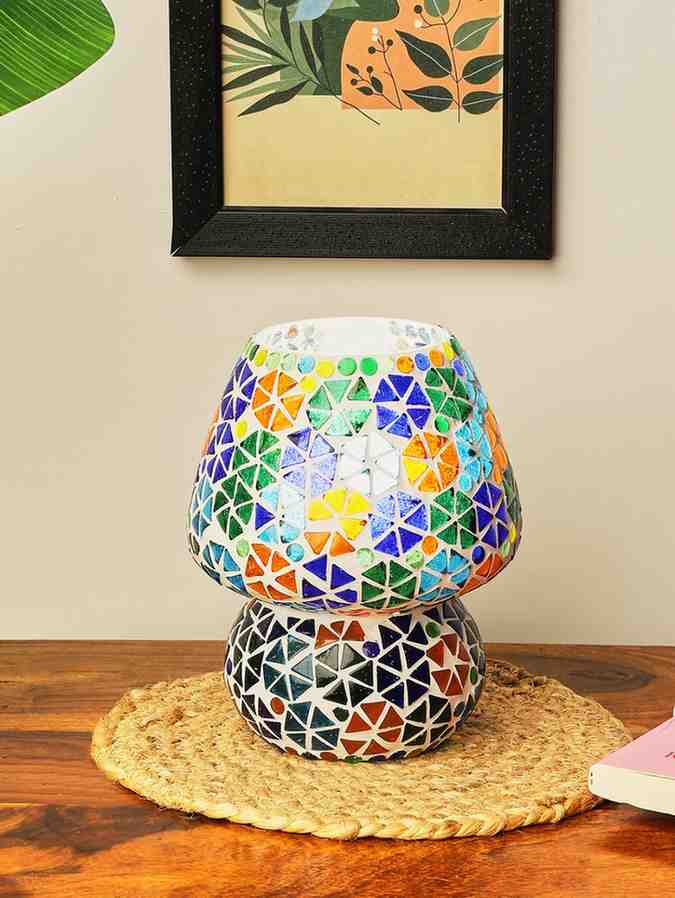 Handcrafted Mosaic Glass Electric Lamp – Multicolor Table Lamp for Home Décor by Sthulas