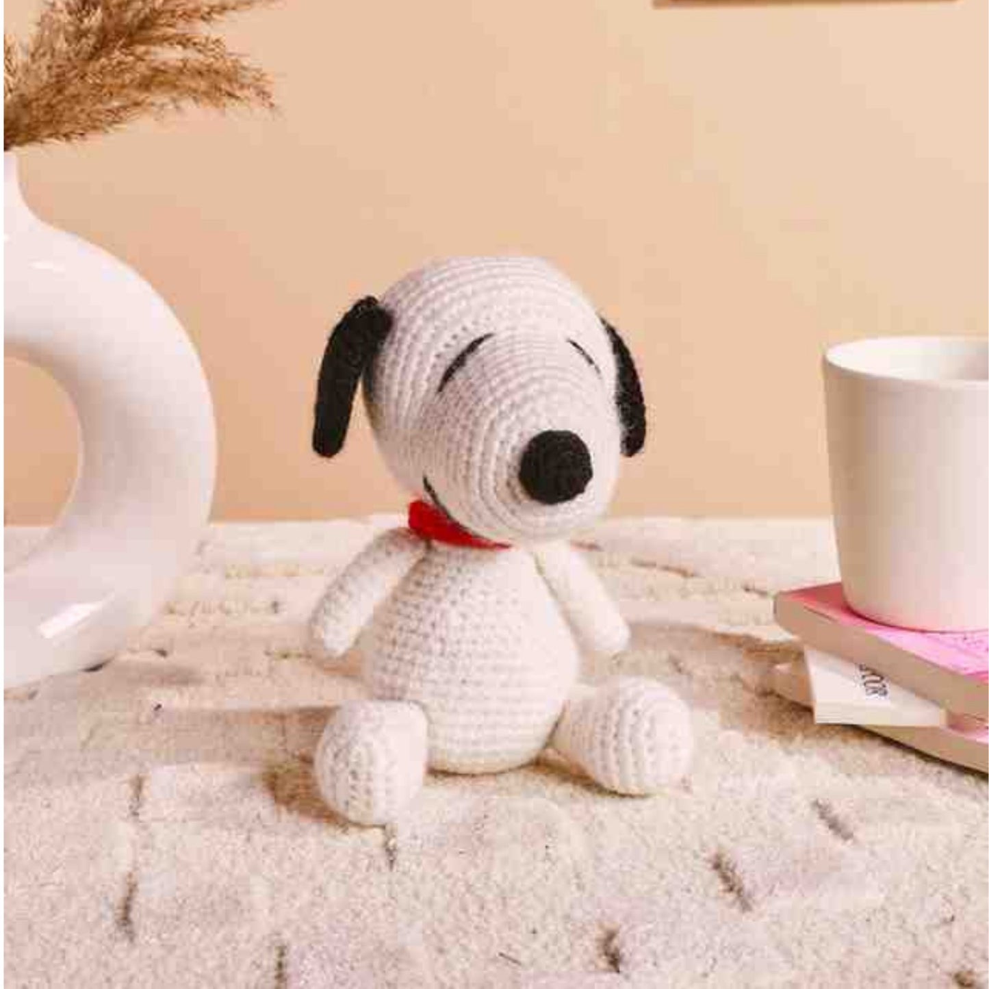 Sthula's Handmade Crochet Puppy Soft Toy – White Knitted Dog with Red Scarf