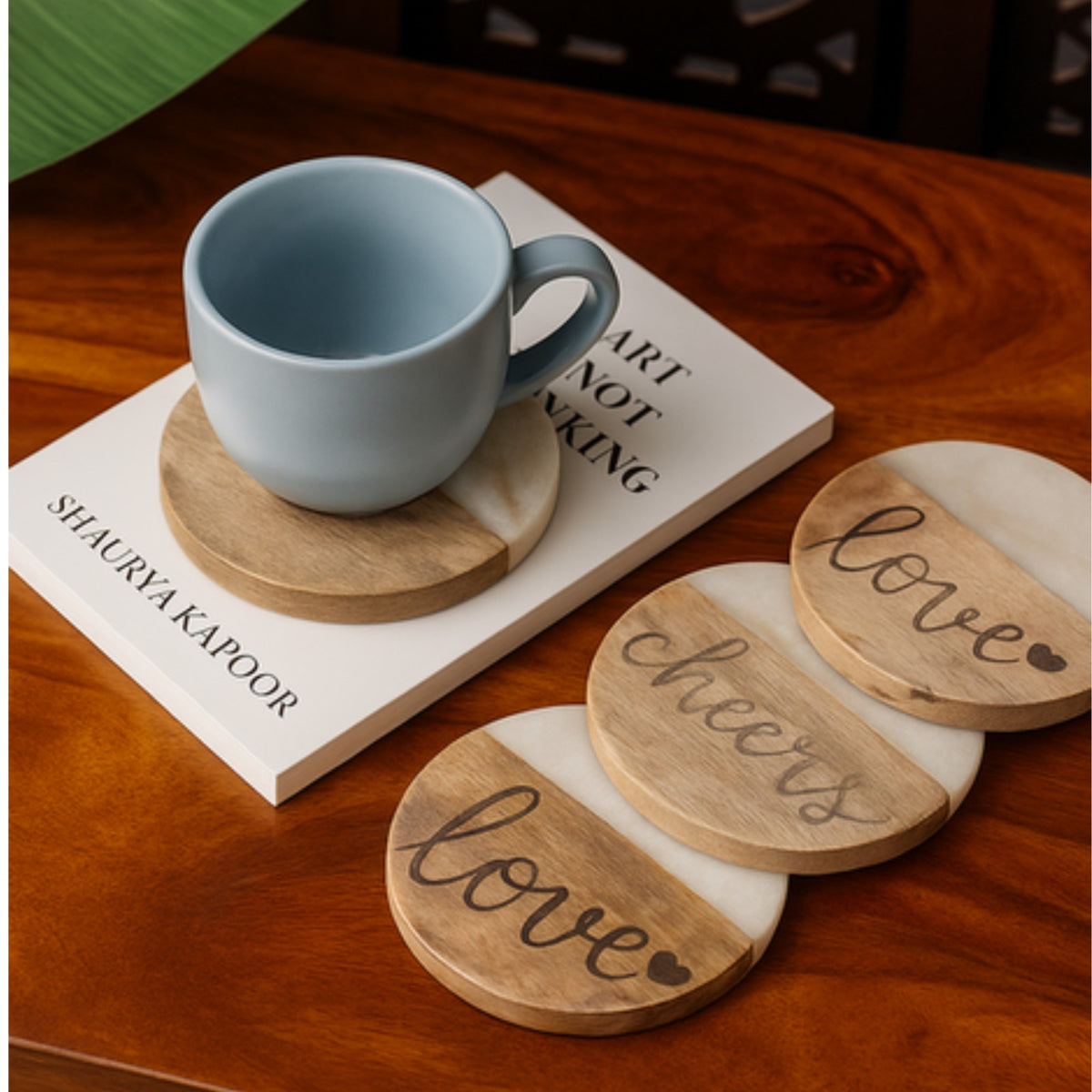 Sthula's Wooden Coaster Set of 4 – Love & Cheers Decorative Drink Coasters