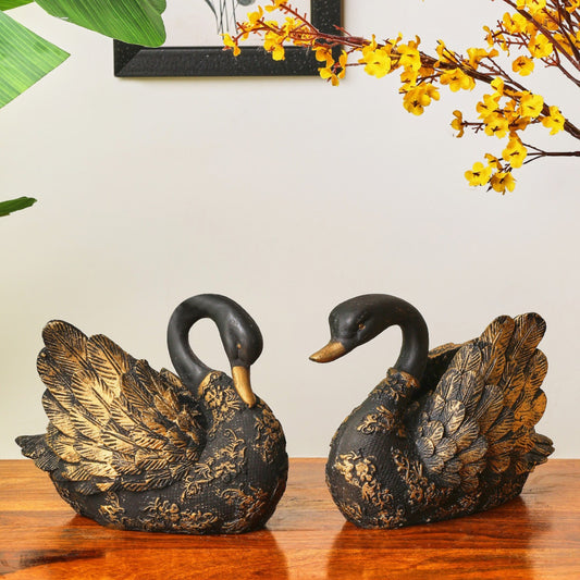 Sthula's  Black & Gold Swan Decorative Showpiece Set – Elegant Bird Figurines