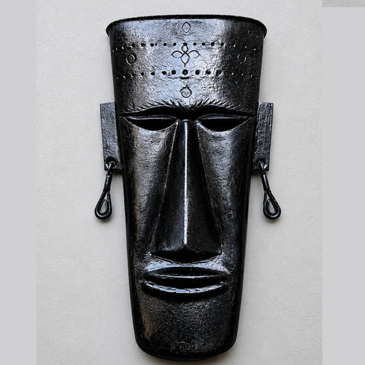 Sthula's Handmade Black Metal Tribal Face Wall Mask