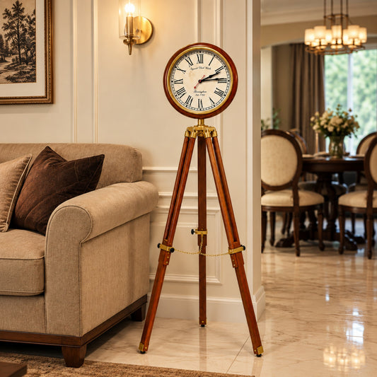 Sthula's  Vintage Handmade Wooden Adjustable Tripod Floor Clock