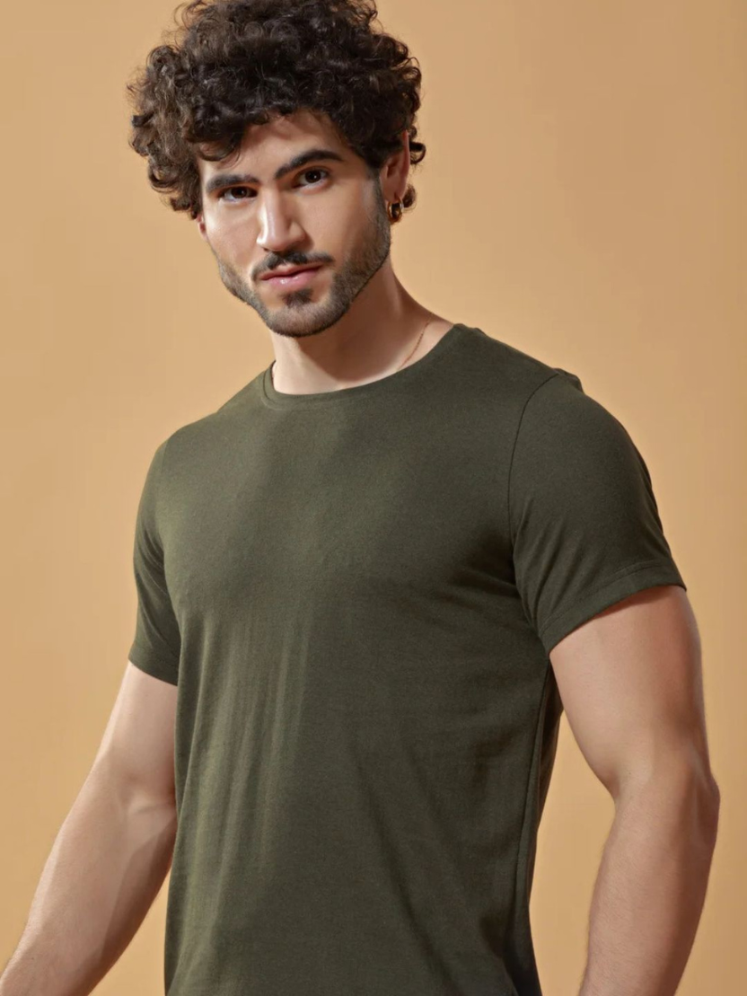 Sthula's Men Green  Melange Cotton T-Shirt