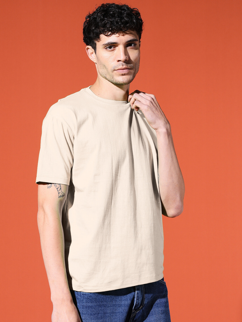 Sthula's Men Cream Cotton T-Shirt