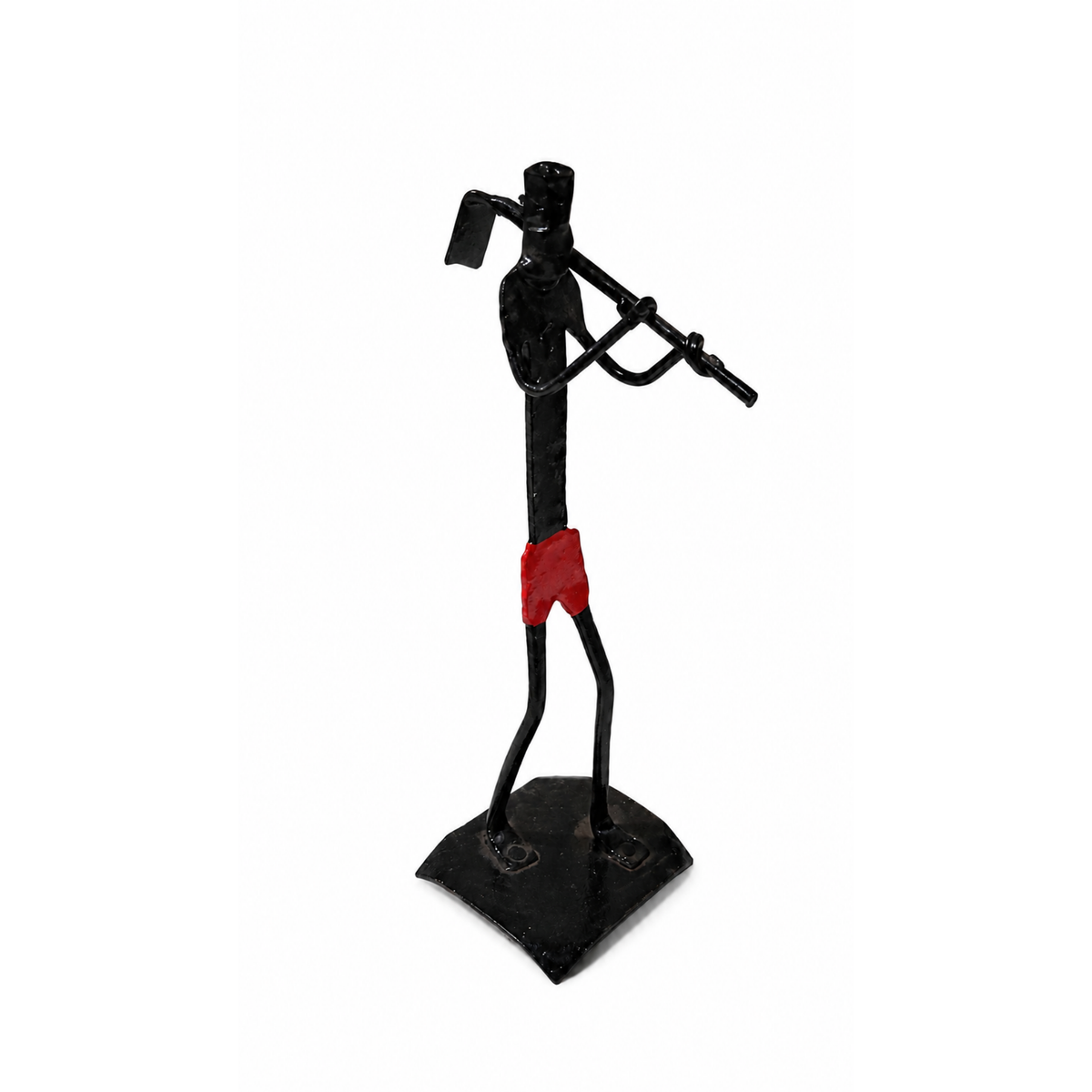 Sthula's Handmade Black and Red Metal Flute Player Figurine