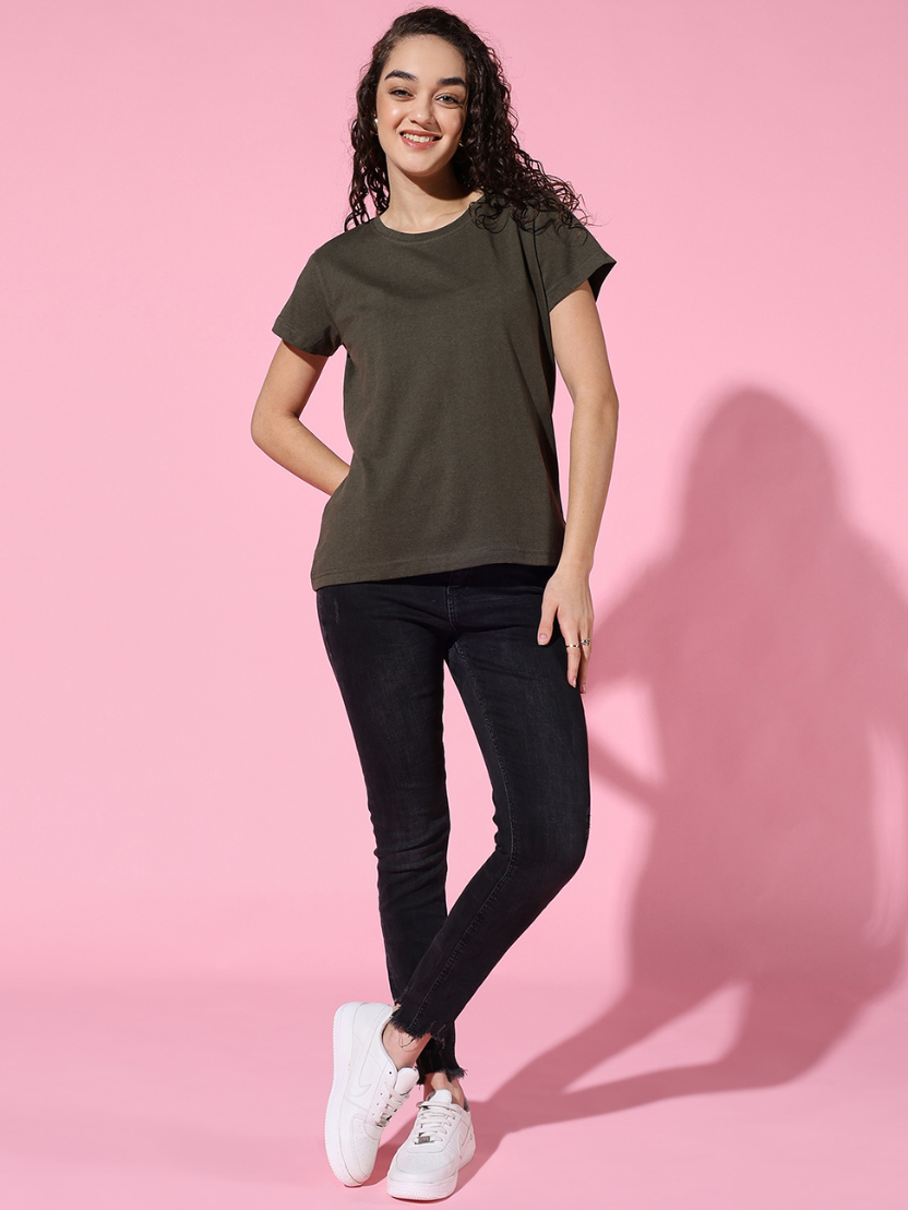 Sthula's Women Green Melanch Cotton T-Shirt