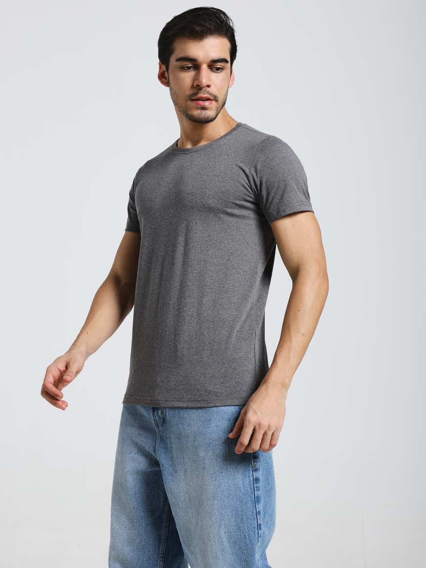 Sthula's Men Grey Melange Cotton T-Shirt