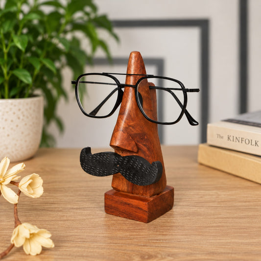 Sthula's Handmade Wooden Brown Mustache Eyeglass Holder Stand