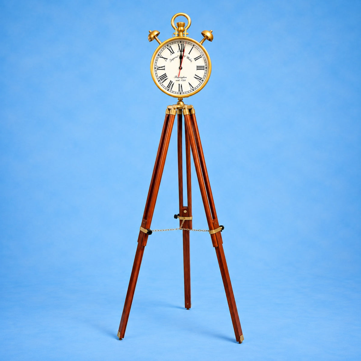 Sthula's Vintage Golden Wooden Tripod Alarm Floor Clock