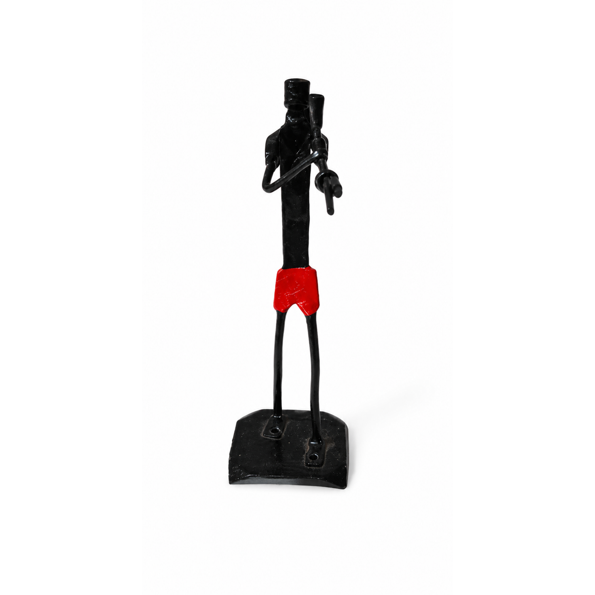 Sthula's Handmade Black and Red Metal Flute Player Figurine