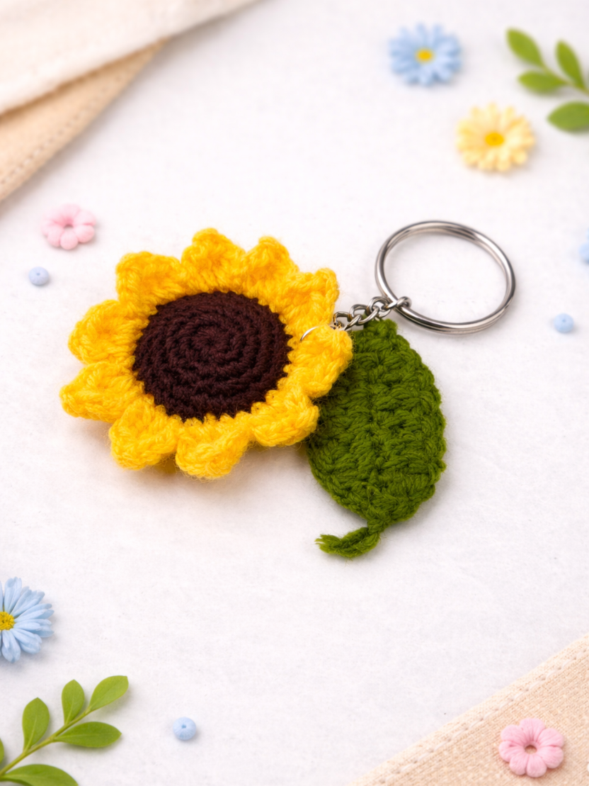 Sthula's Handmade Crochet Sunflower Wool Keychain