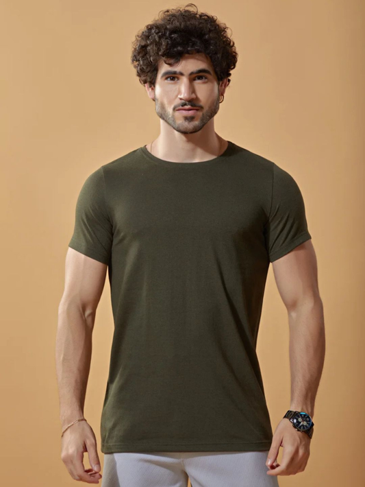 Sthula's Men Green  Melange Cotton T-Shirt