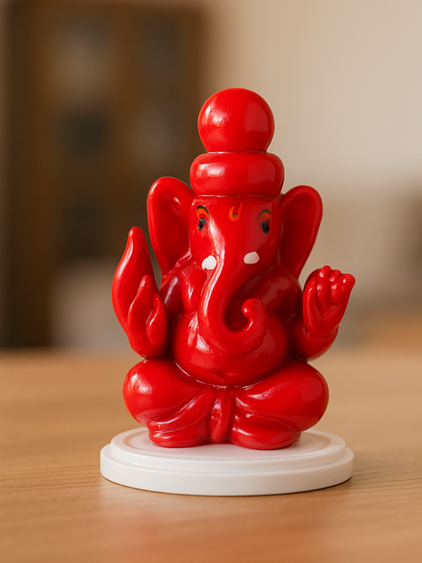 Sthula's Handcrafted Red Lord Ganesha Idol Showpiece