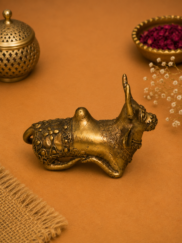 Sthula's Handmade Antique Brass Bull Figurine