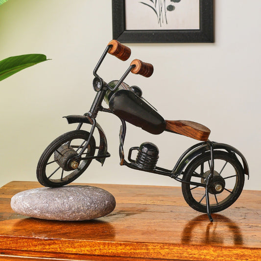 Sthula's  Vintage Bicycle Decorative Showpiece – Black Metal Cycle with Wooden Details