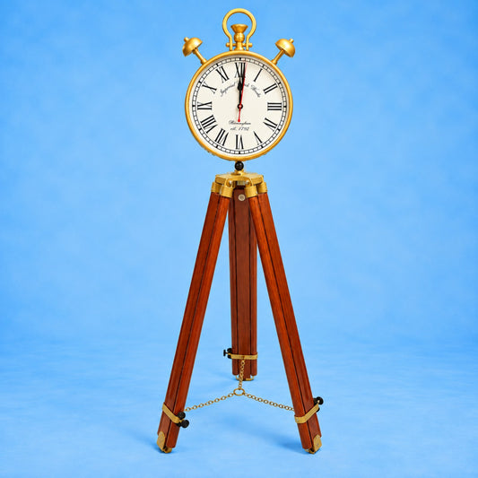 Sthula's Vintage Golden Wooden Tripod Alarm Floor Clock