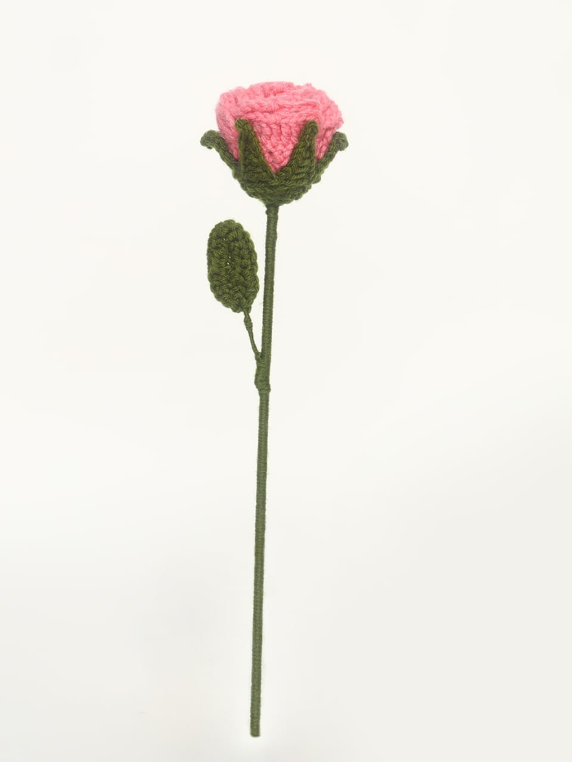 Sthula's Handcrafted Handmade Pink Wool Rose Flower with Stem