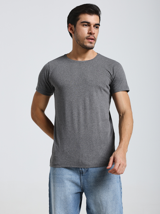 Sthula's Men Grey Melange Cotton T-Shirt