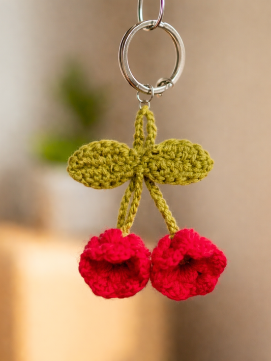 Sthula's Handmade Red Flower Wool Keychain