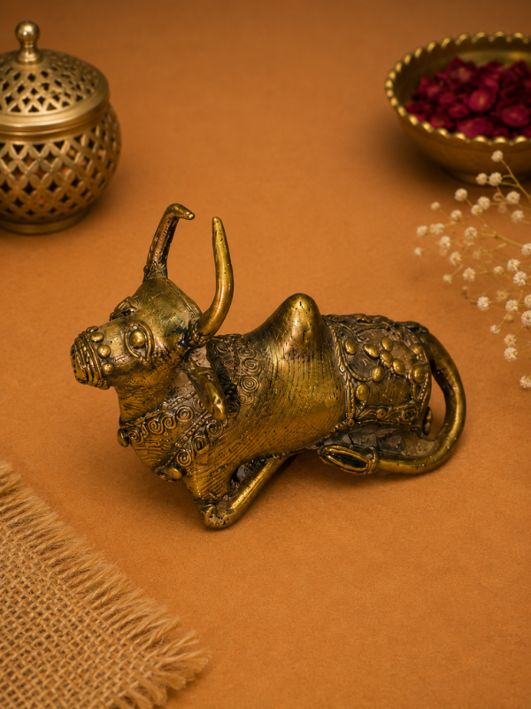 Sthula's Handmade Antique Brass Bull Figurine