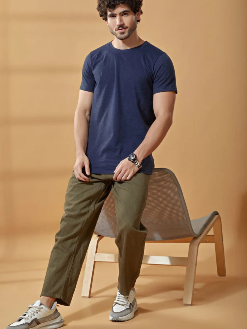 Sthula's Men Dark Blue Cotton T-Shirt