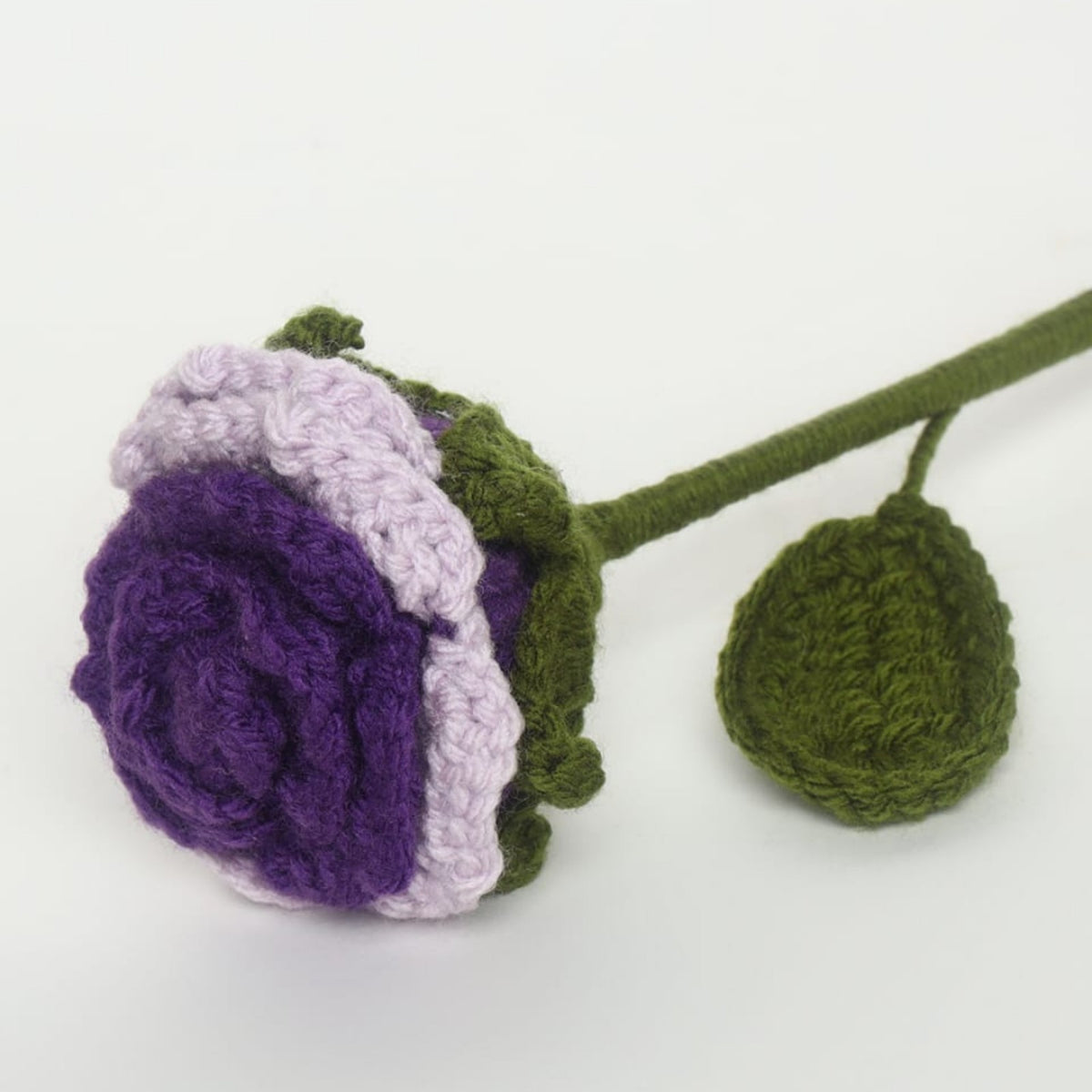 Sthula's Handmade Crochet Purple Rose Flower with Green Stem