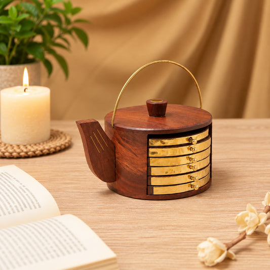 Sthula's Handmade Wooden Brown Decorative Teapot Organizer