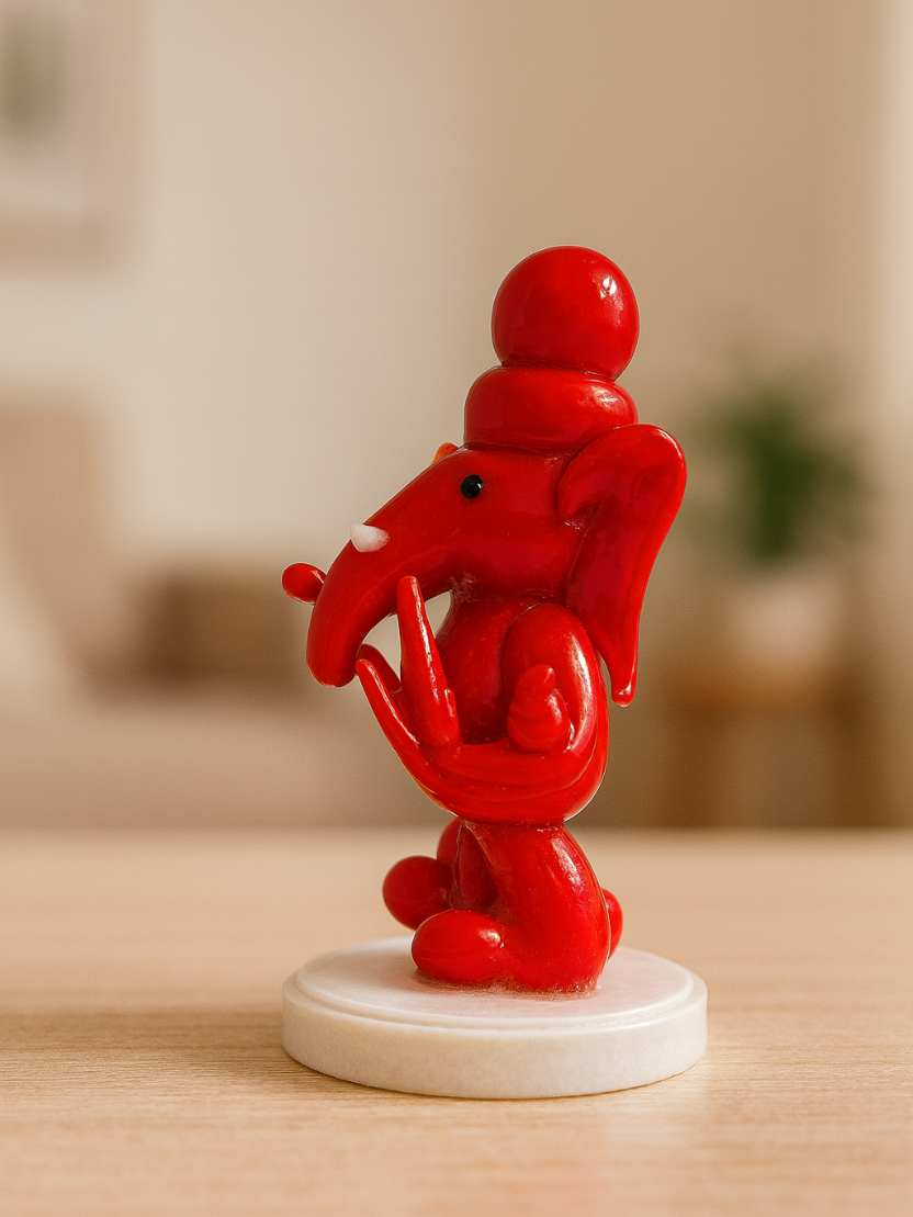 Sthula's Handcrafted Red Lord Ganesha Idol Showpiece