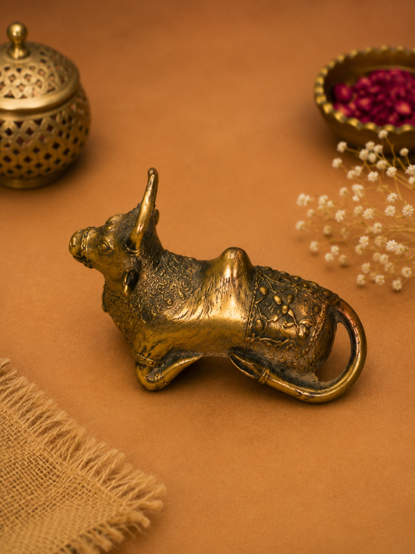 Sthula's Handmade Antique Brass Bull Figurine