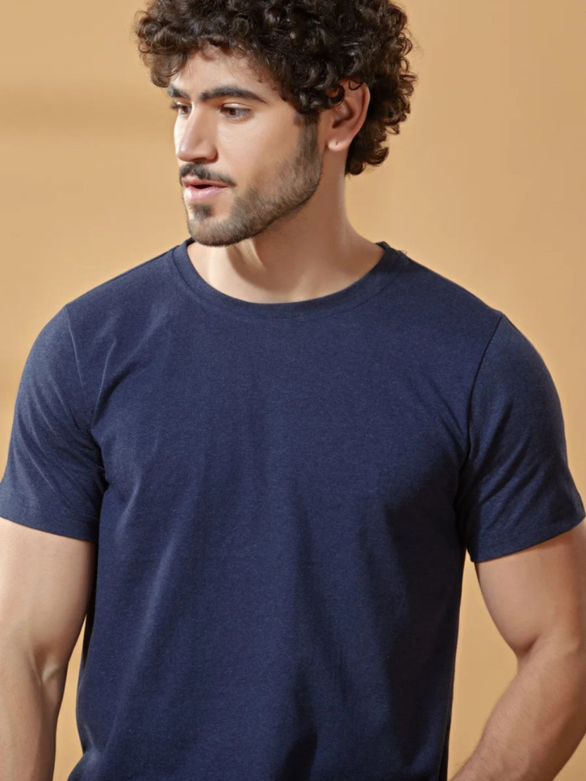Sthula's Men Dark Blue Cotton T-Shirt