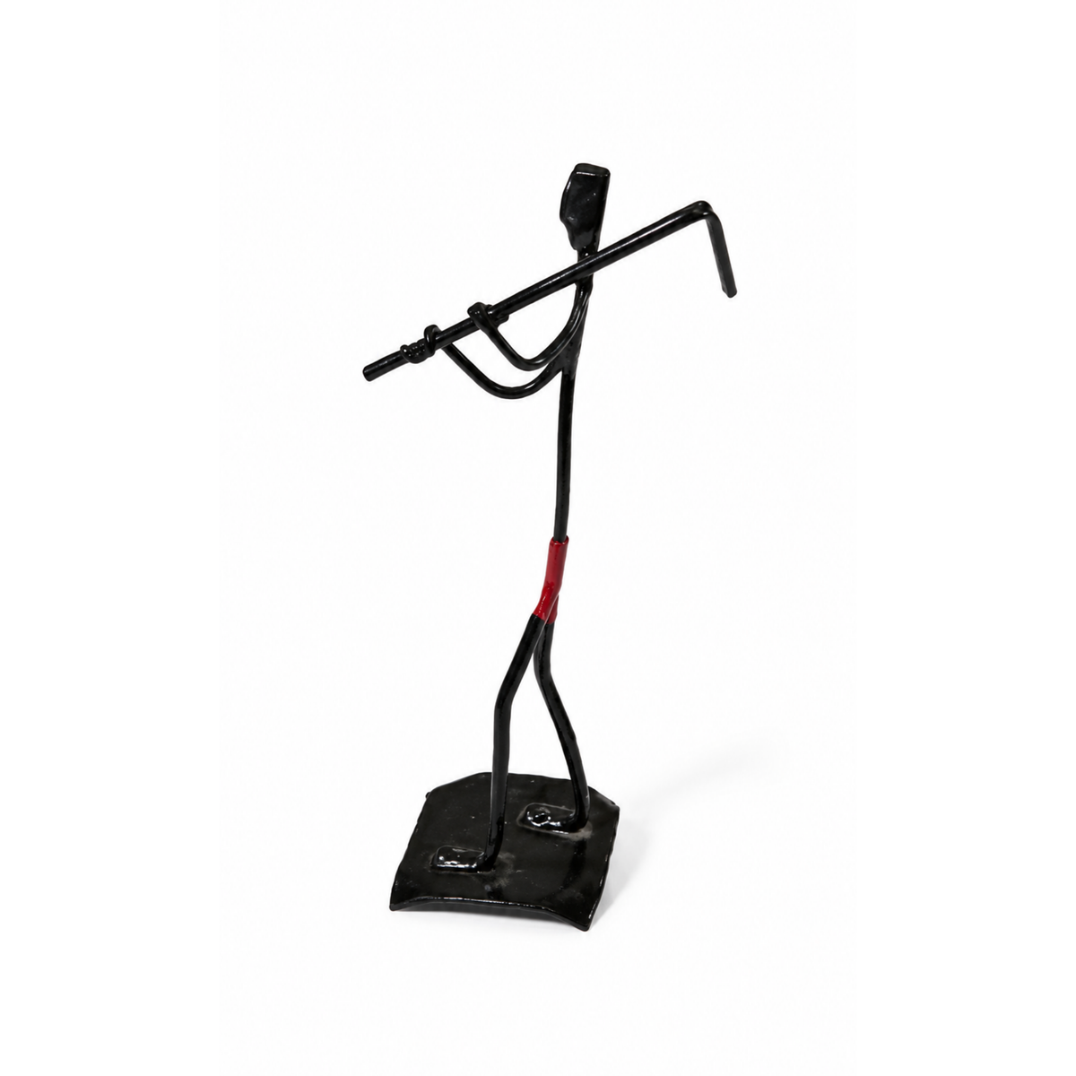 Sthula's Handmade Black and Red Metal Flute Player Figurine