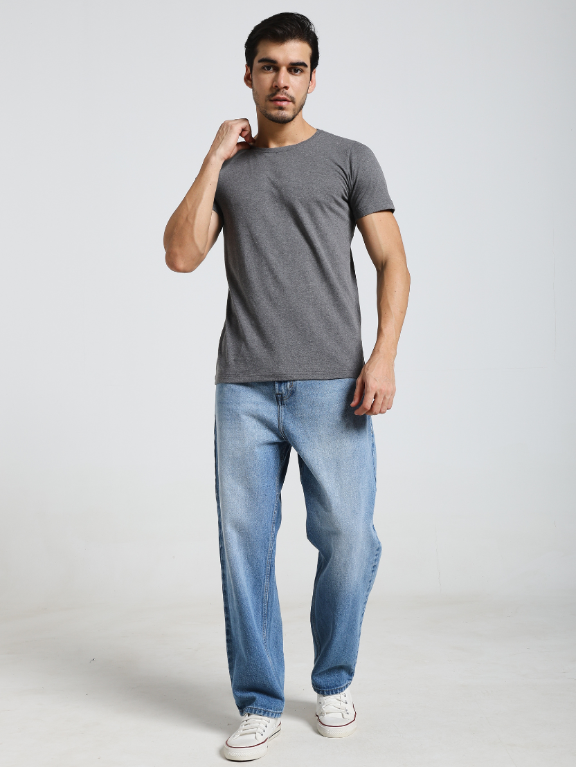 Sthula's Men Grey Melange Cotton T-Shirt