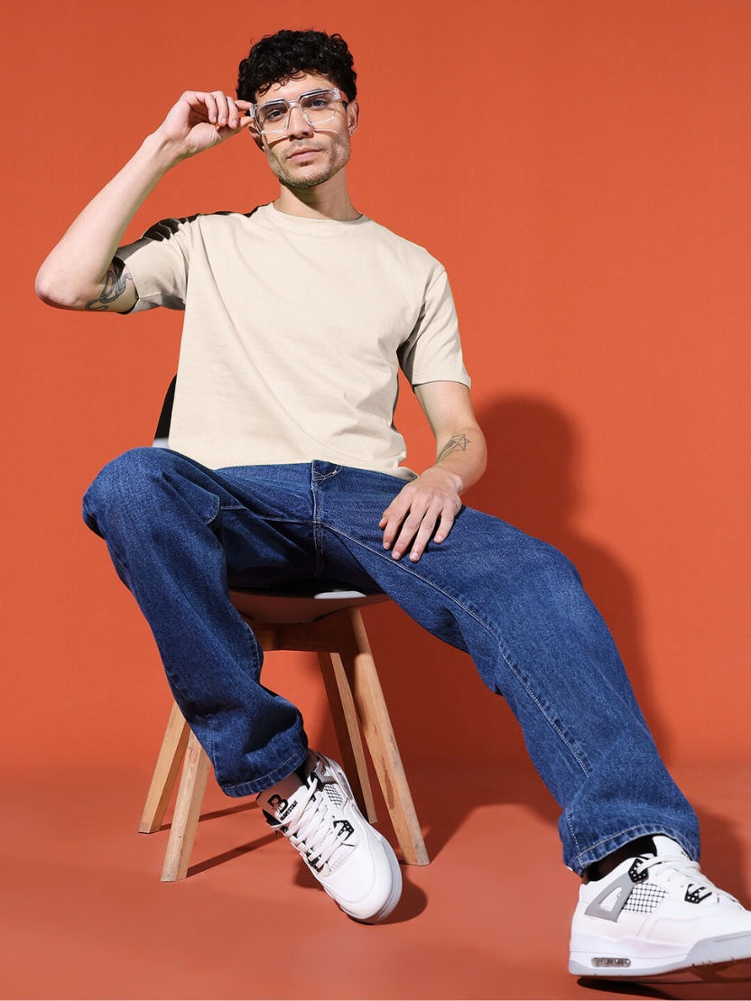 Sthula's Men Cream Cotton T-Shirt