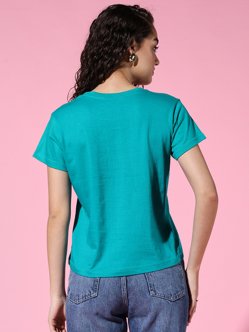 Sthula's Women Teal Green Cotton T-Shirt