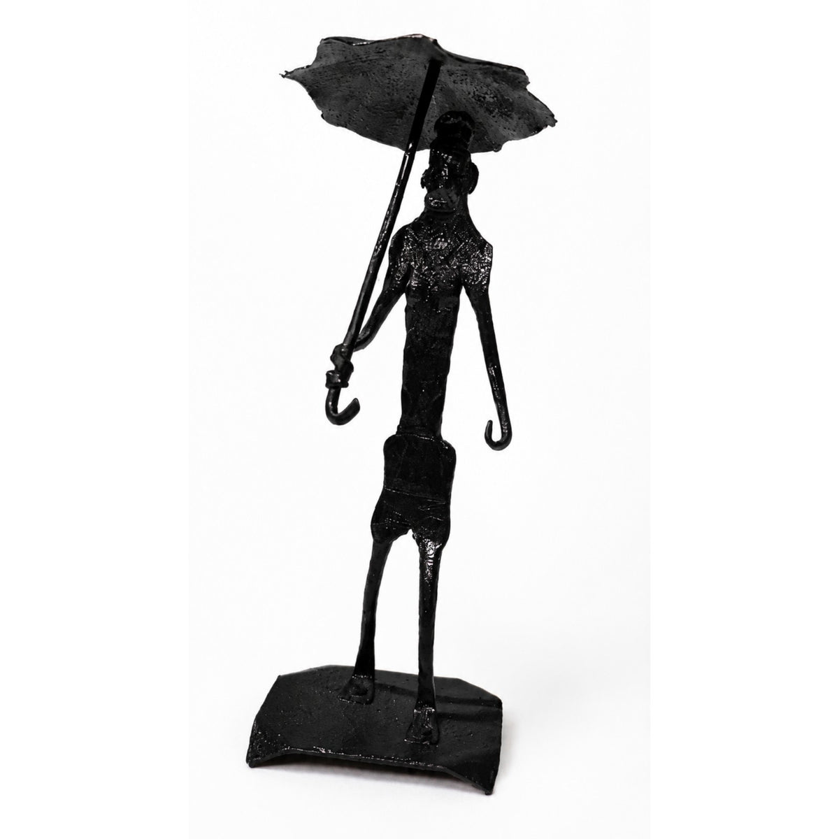 Sthula's Handmade Black Metal Man With Umbrella Figurine