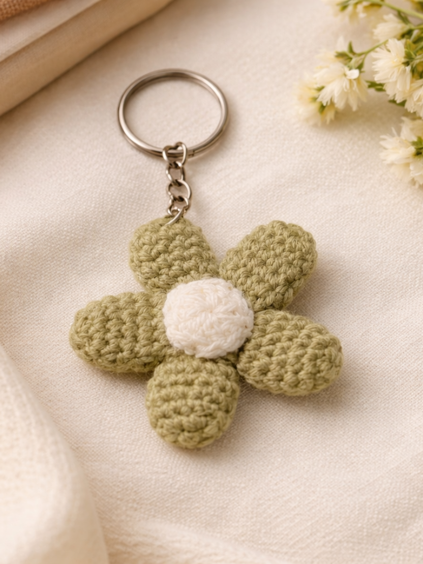 Sthula's Handmade Green Wool Flower Keychain