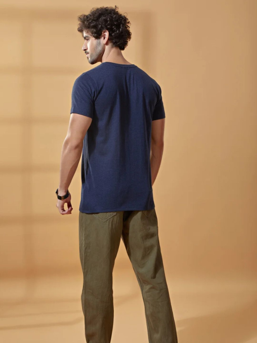 Sthula's Men Dark Blue Cotton T-Shirt