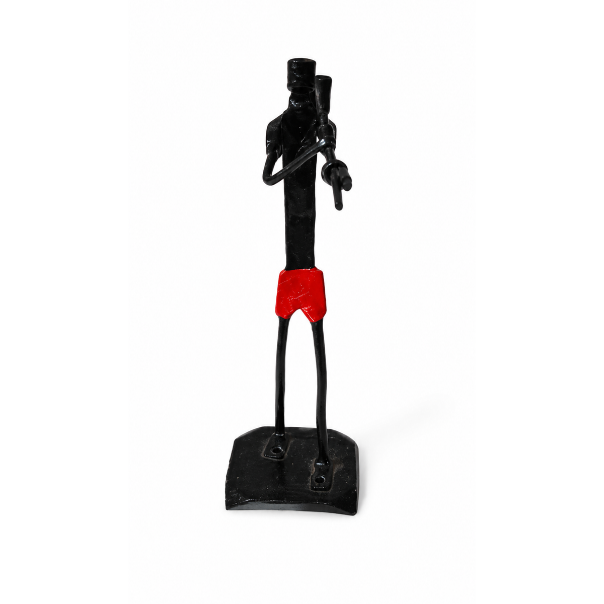 Sthula's Handmade Black and Red Metal Flute Player Figurine