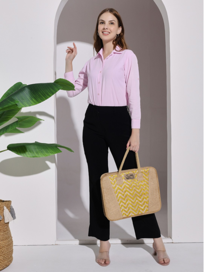 Sthula's Handcrafted Yellow Jute Laptop Bag